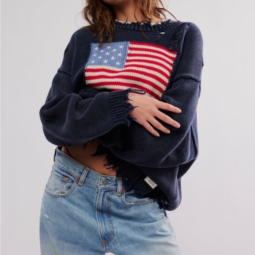 DENIMIST American Flag Distressed Sweater NWT